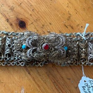 Antique Handmade Filigree Belt with Red and Turquoise Stones